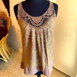 ANTHROPOLOGIE Cocoa Brown Sleeveless Top! Sequins and Lace!